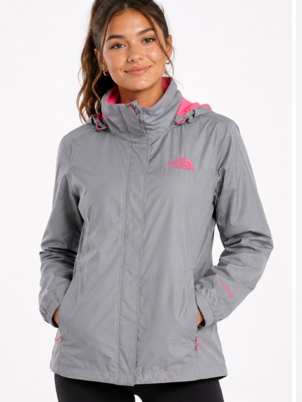 The North Face HyVent Waterproof Rain Jacket Women's Gray Pink Hooded Size M